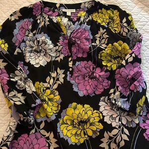 Dana Buchman Pink and Yellow Blouse with Mandarin Collar